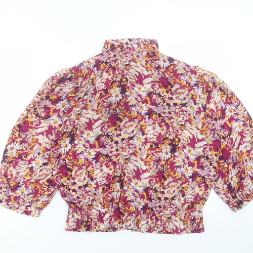 COMMANDER FINEST CLOTHING Womens Purple Floral Polyester Basic Button-Up Size 12 Collared