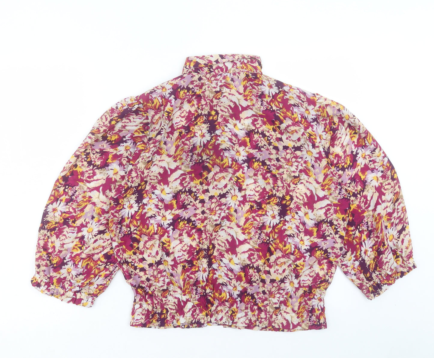 COMMANDER FINEST CLOTHING Womens Purple Floral Polyester Basic Button-Up Size 12 Collared