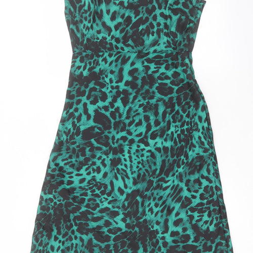 Love Roses Womens Green Animal Print Polyester A-Line Size 12 V-Neck Zip