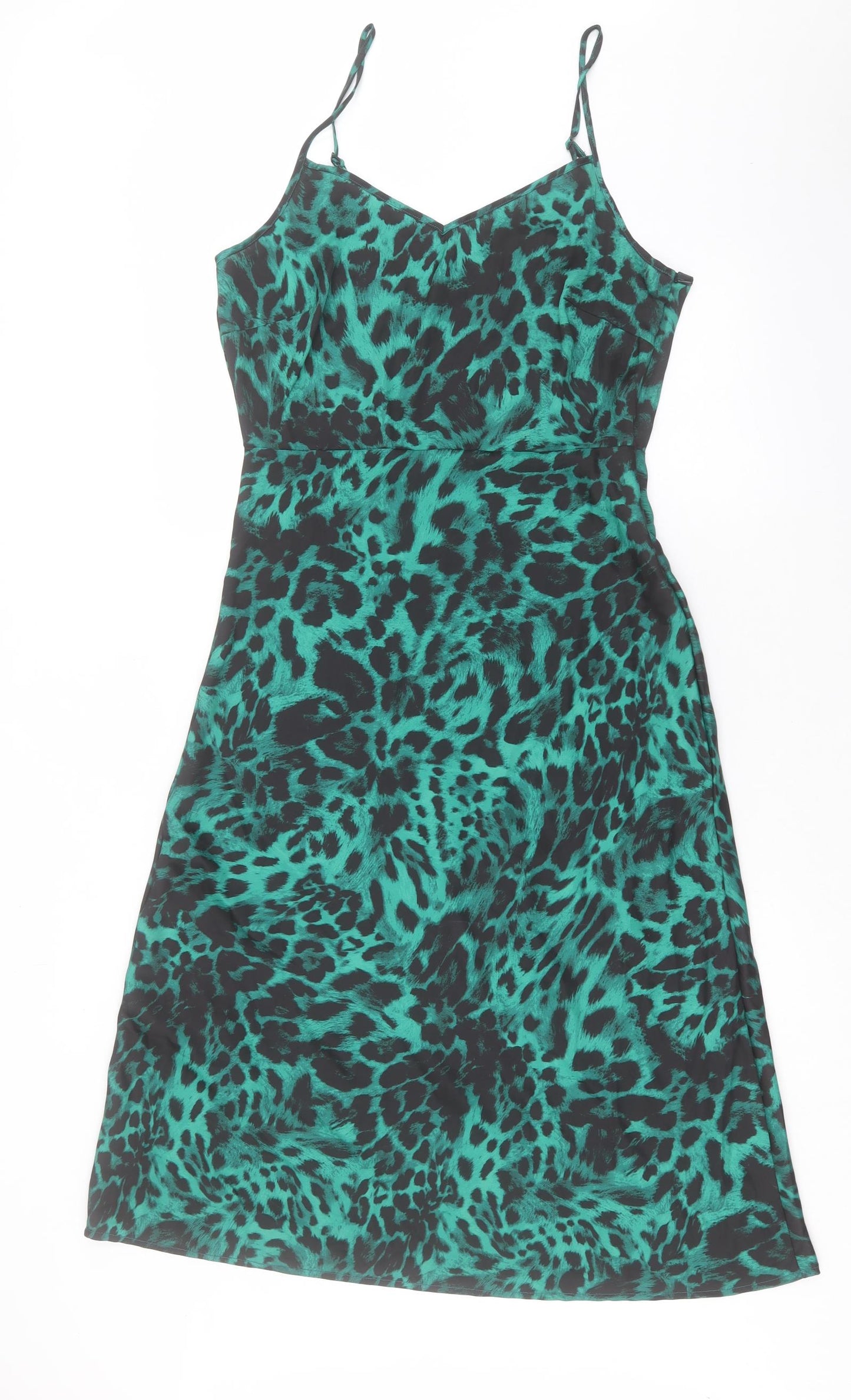 Love Roses Womens Green Animal Print Polyester A-Line Size 12 V-Neck Zip