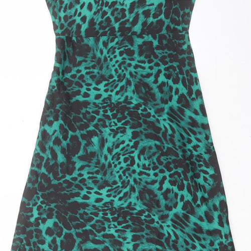 Love Roses Womens Green Animal Print Polyester A-Line Size 12 V-Neck Zip