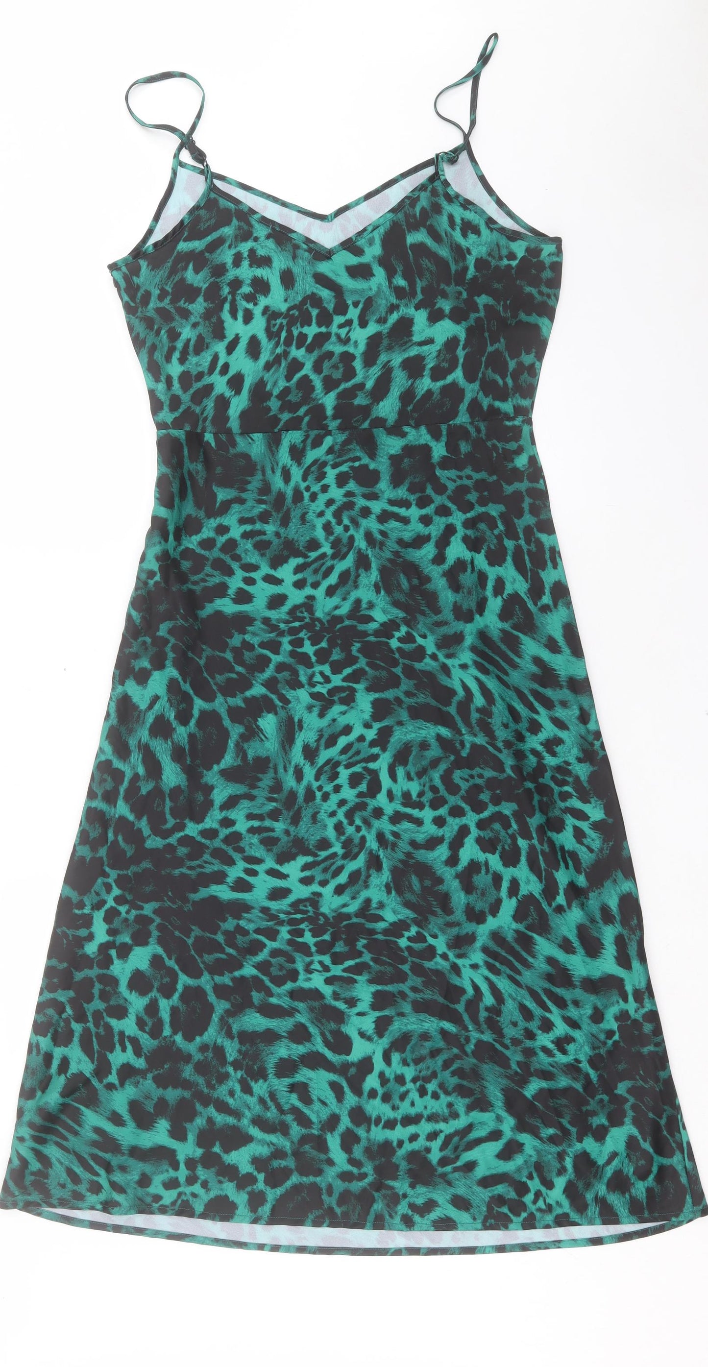 Love Roses Womens Green Animal Print Polyester A-Line Size 12 V-Neck Zip