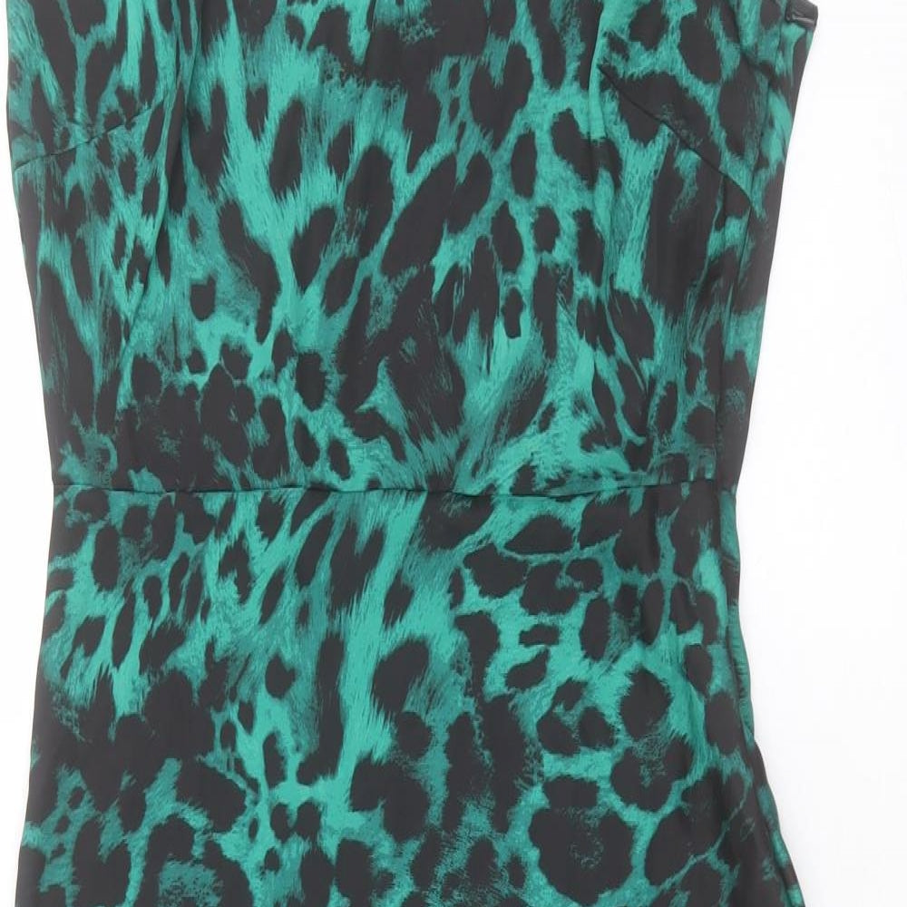 Love Roses Womens Green Animal Print Polyester A-Line Size 12 V-Neck Zip