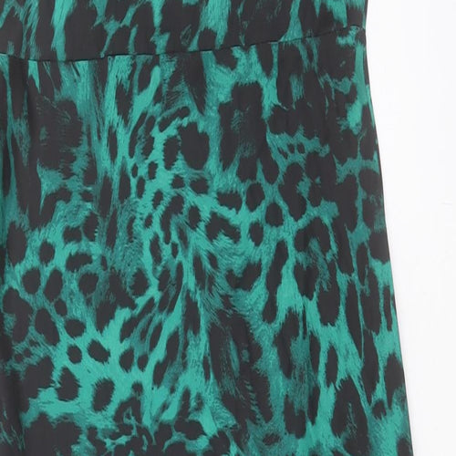 Love Roses Womens Green Animal Print Polyester A-Line Size 12 V-Neck Zip