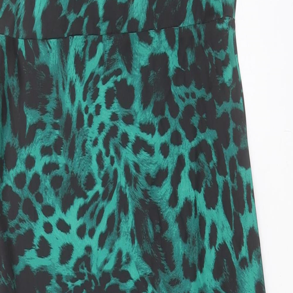 Love Roses Womens Green Animal Print Polyester A-Line Size 12 V-Neck Zip