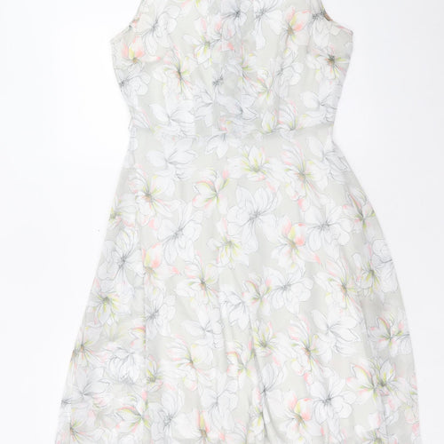 Dorothy Perkins Womens Grey Floral Polyester Fit & Flare Size 12 Boat Neck Zip