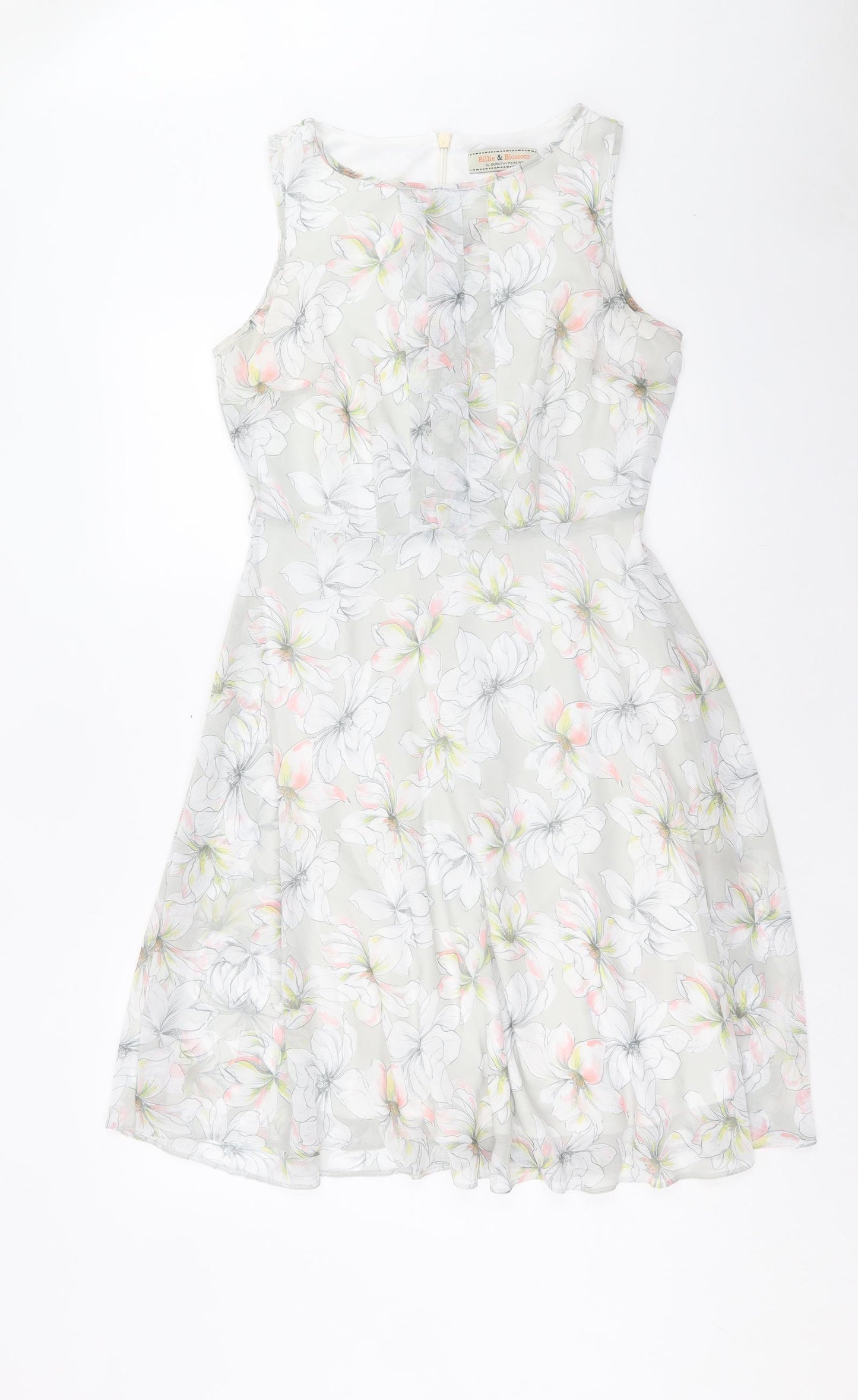 Dorothy Perkins Womens Grey Floral Polyester Fit & Flare Size 12 Boat Neck Zip
