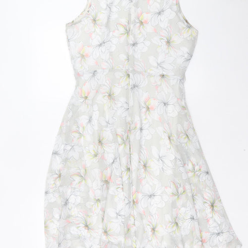 Dorothy Perkins Womens Grey Floral Polyester Fit & Flare Size 12 Boat Neck Zip