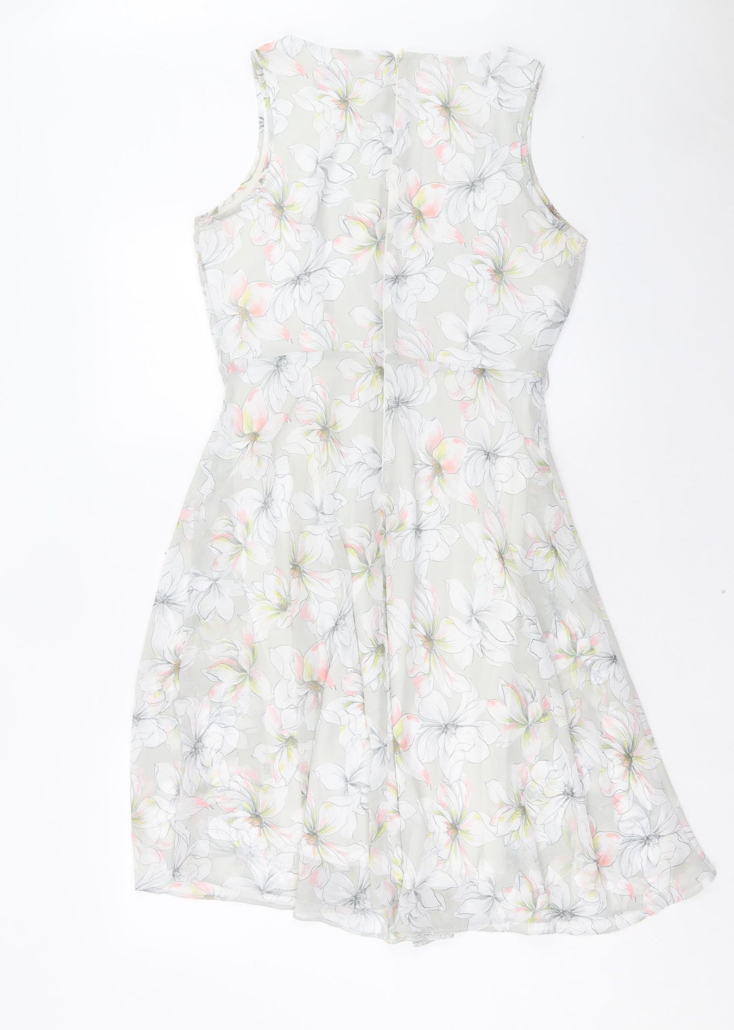 Dorothy Perkins Womens Grey Floral Polyester Fit & Flare Size 12 Boat Neck Zip