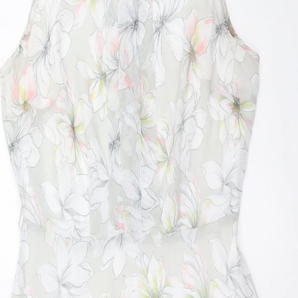 Dorothy Perkins Womens Grey Floral Polyester Fit & Flare Size 12 Boat Neck Zip