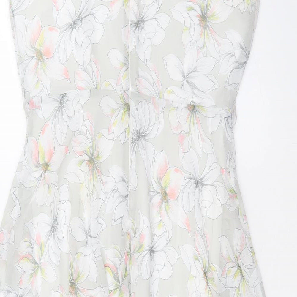 Dorothy Perkins Womens Grey Floral Polyester Fit & Flare Size 12 Boat Neck Zip