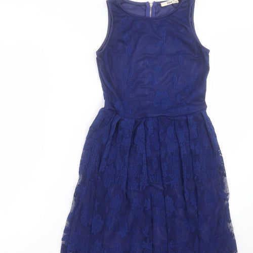 Oasis Womens Blue Polyester Fit & Flare Size XS Boat Neck Zip