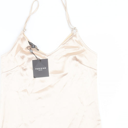 PARISIAN SIGNATURE Womens Gold Polyester Slip Dress Size 10 V-Neck Pullover