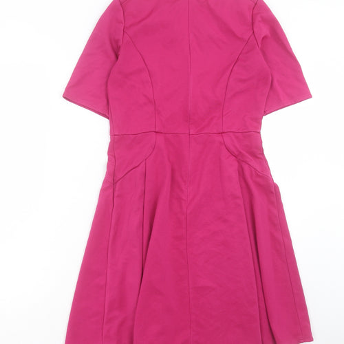 BHS Womens Purple Polyester Fit & Flare Size 10 Round Neck Zip