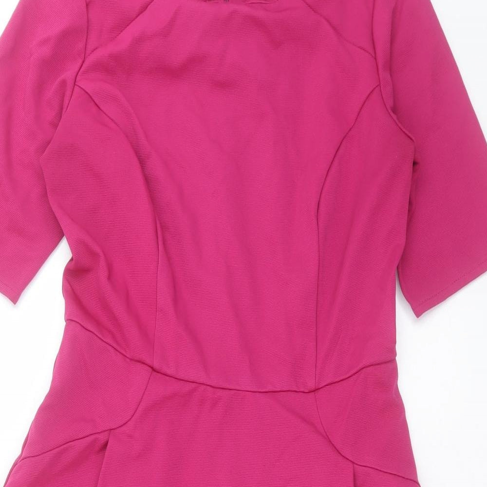 BHS Womens Purple Polyester Fit & Flare Size 10 Round Neck Zip