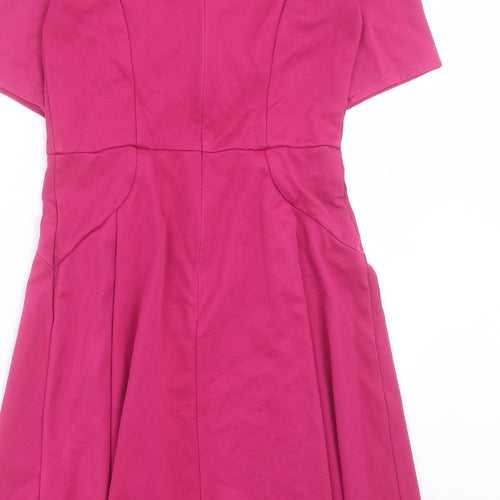 BHS Womens Purple Polyester Fit & Flare Size 10 Round Neck Zip