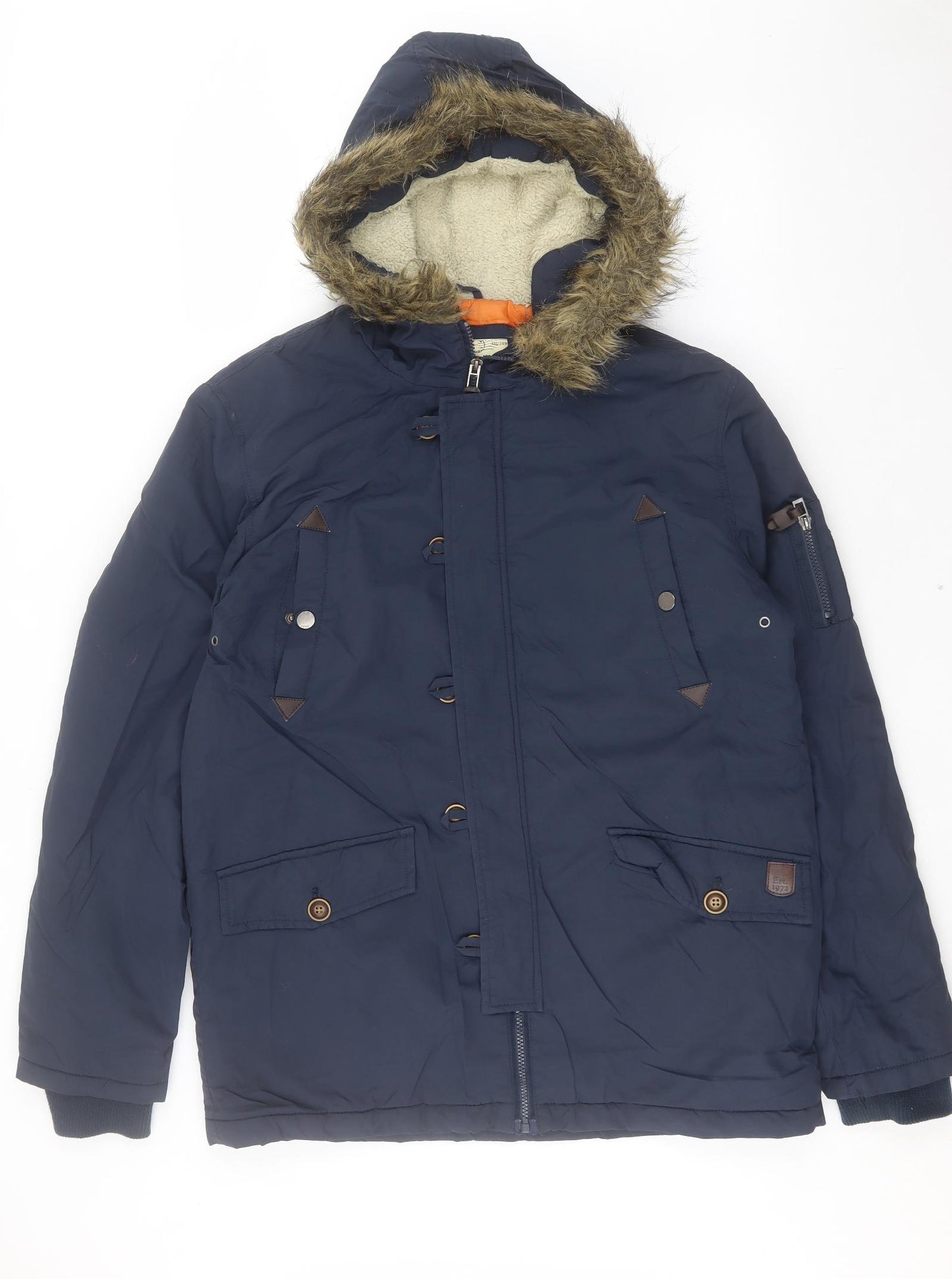 Brave Soul Mens Blue Parka Coat Size L Zip