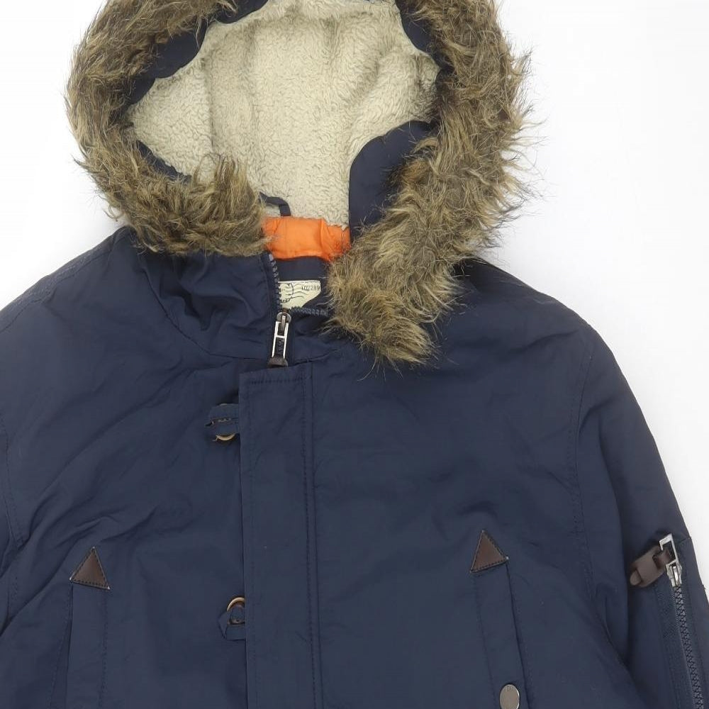 Brave Soul Mens Blue Parka Coat Size L Zip