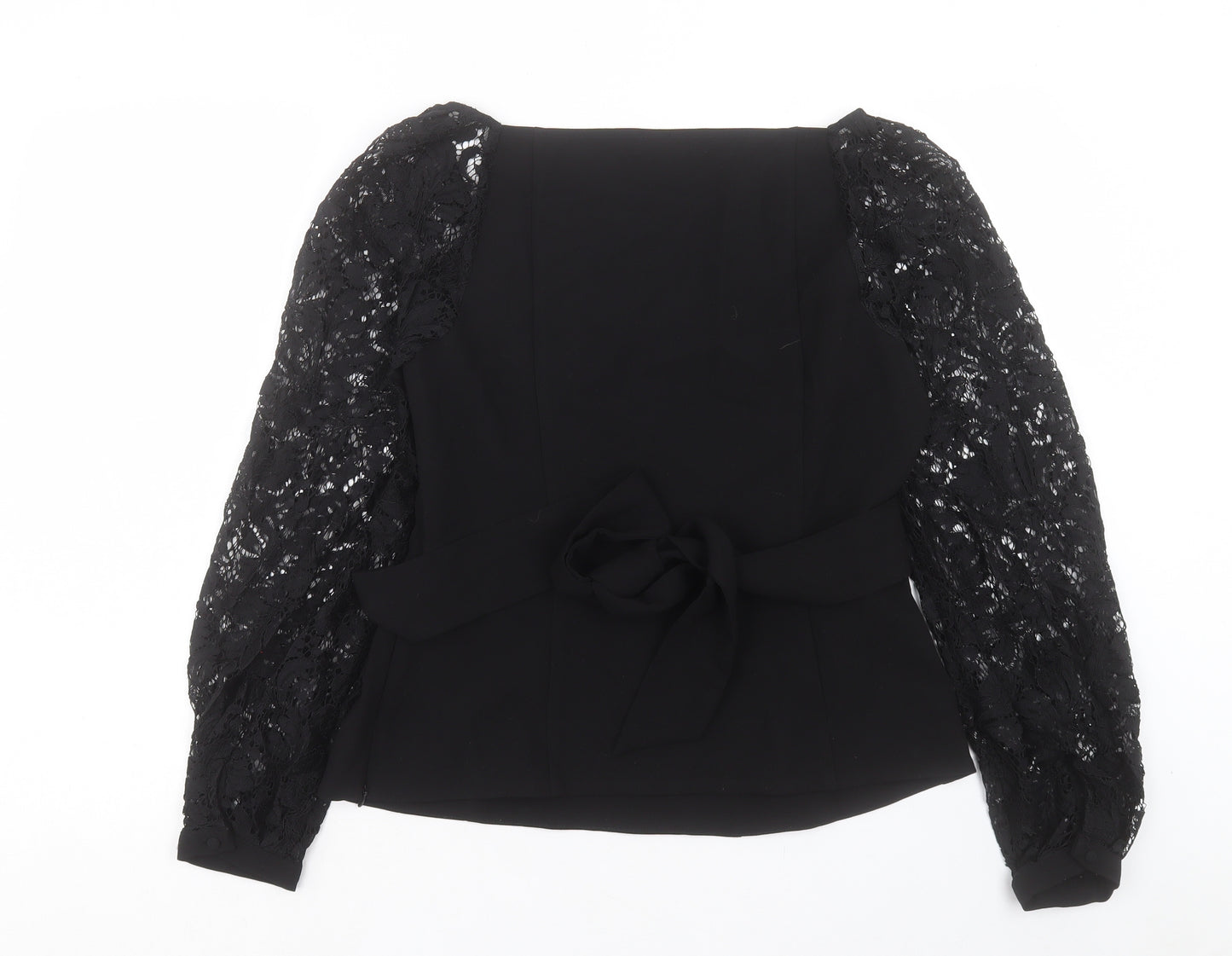 Mint Velvet Womens Black Polyester Basic T-Shirt Size 12 V-Neck - Lace Sleeves