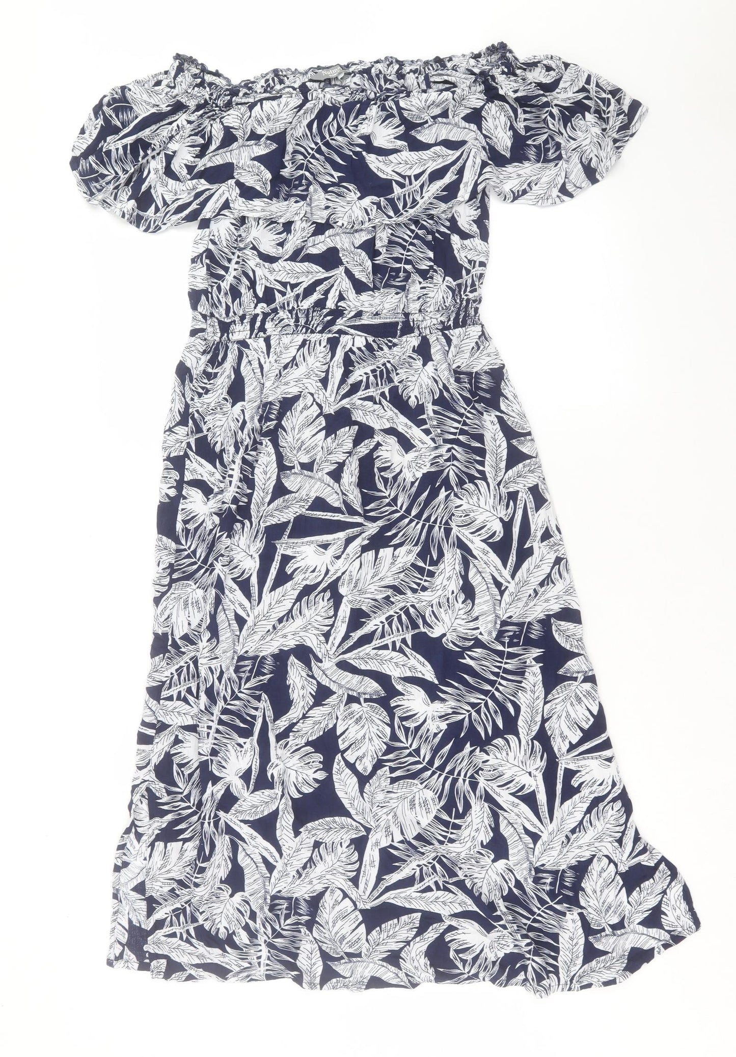 Nutmeg Womens Blue Floral Viscose A-Line Size 12 Off the Shoulder Pullover