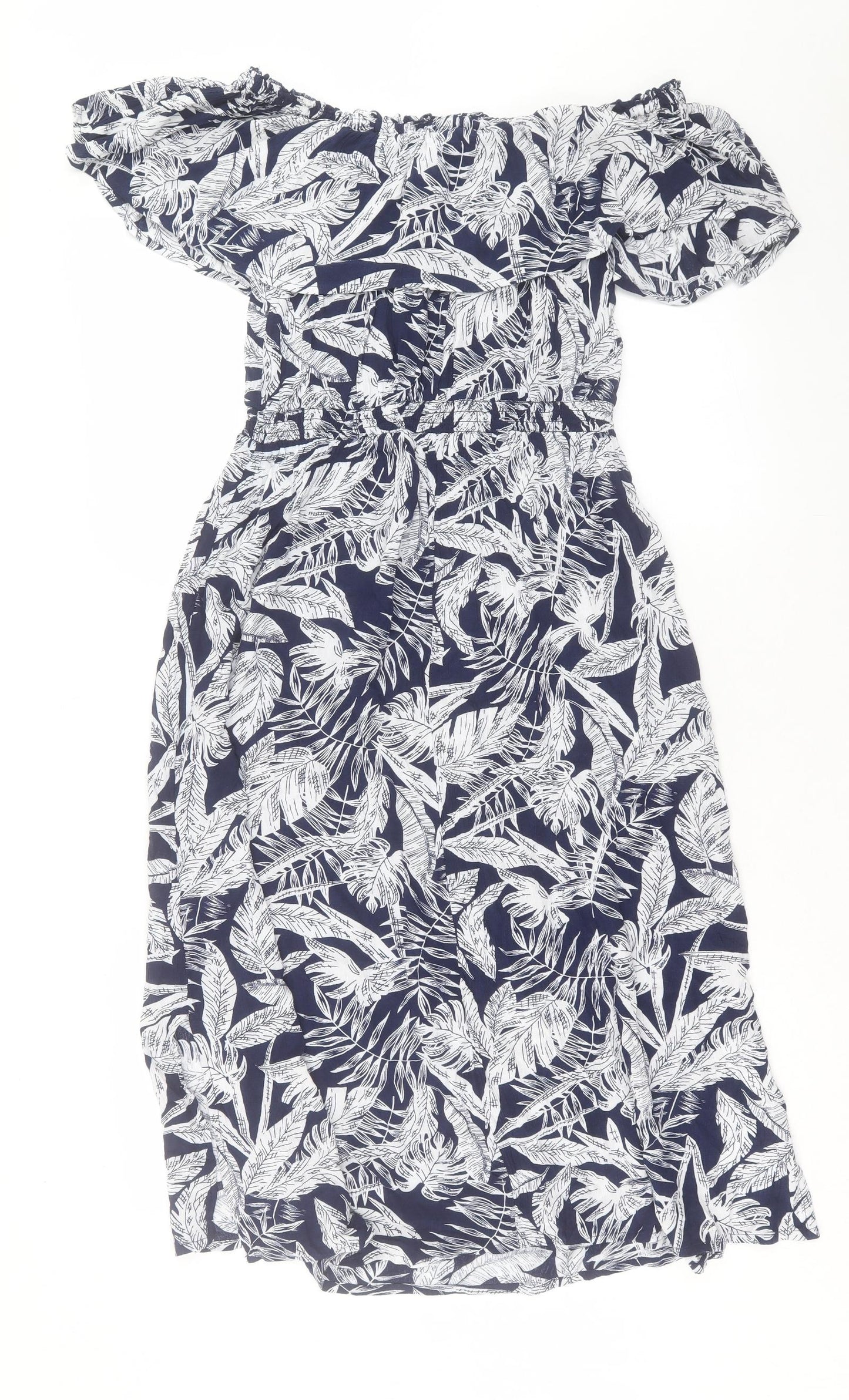 Nutmeg Womens Blue Floral Viscose A-Line Size 12 Off the Shoulder Pullover
