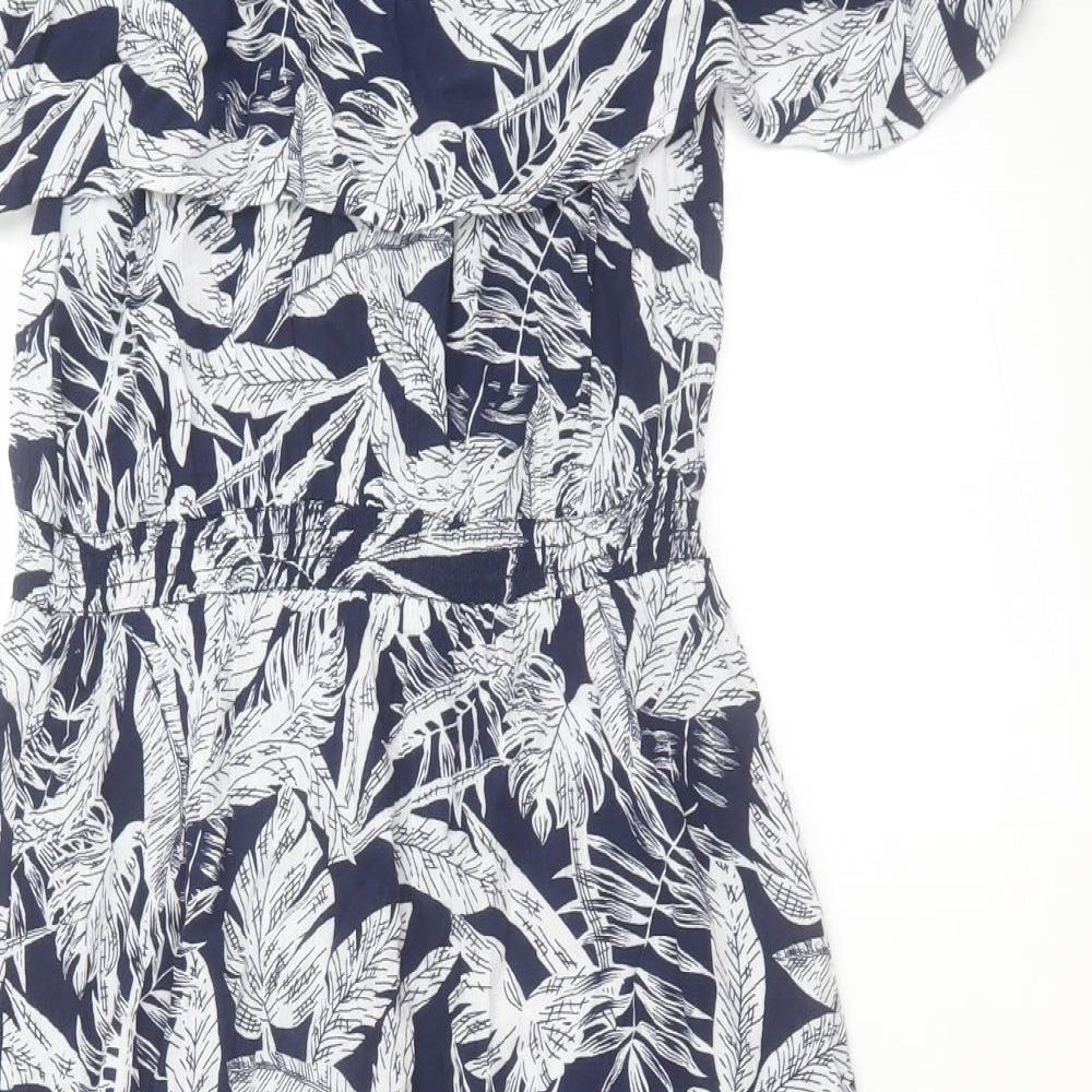 Nutmeg Womens Blue Floral Viscose A-Line Size 12 Off the Shoulder Pullover