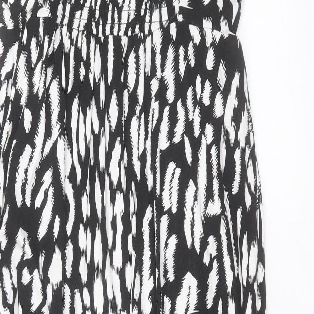 Michele Keegan Womens Black Geometric Viscose A-Line Size 12 V-Neck Pullover