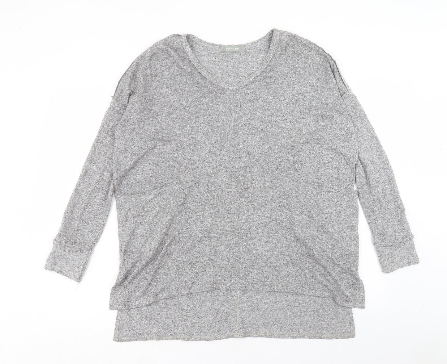 COIN 1804 Womens Grey V-Neck Polyester Pullover Jumper Size L