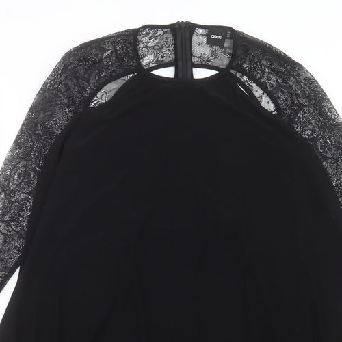 ASOS Womens Black Polyester A-Line Size 10 Crew Neck Zip - Lace Sleeve Detail
