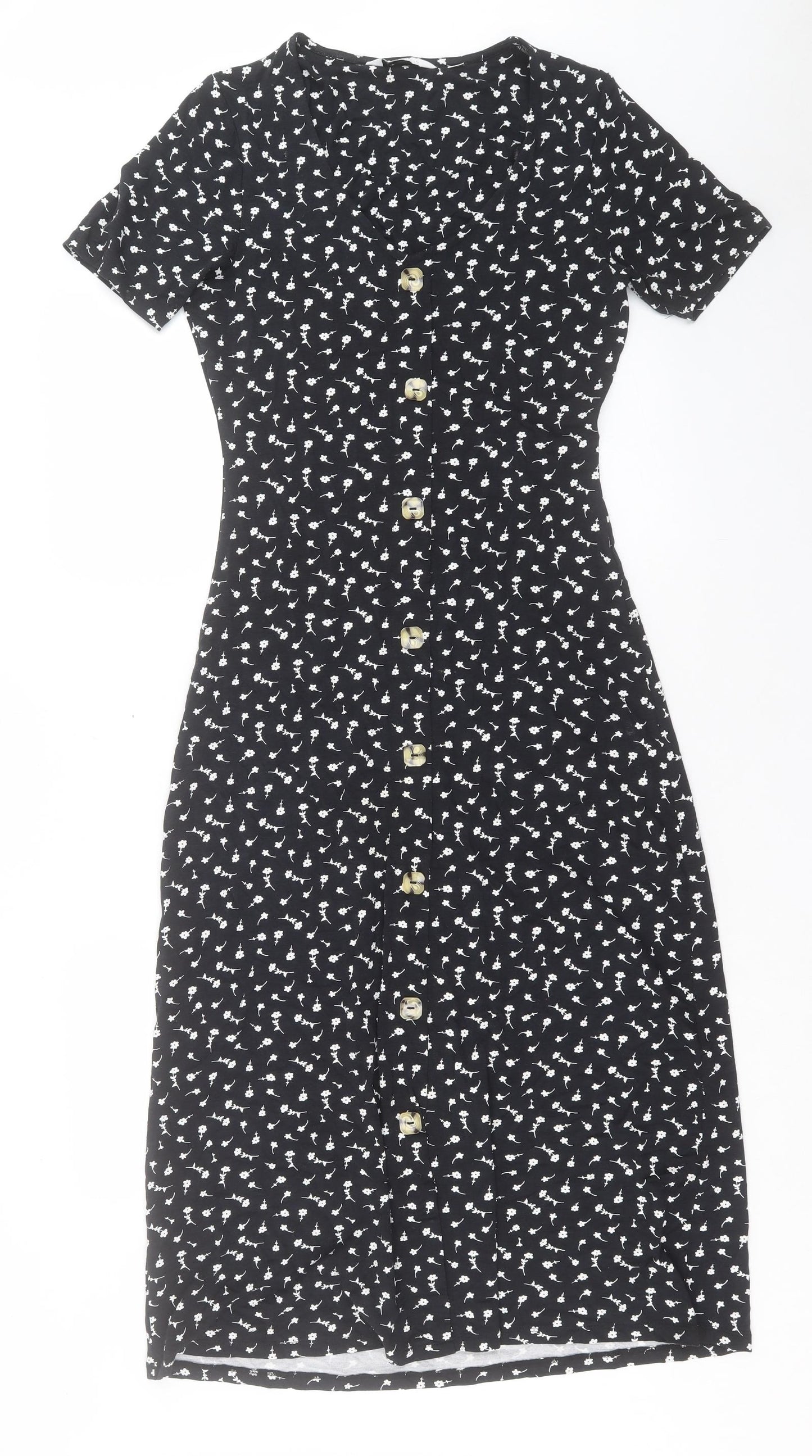 Dorothy Perkins Womens Black Floral Viscose A-Line Size 8 V-Neck Pullover