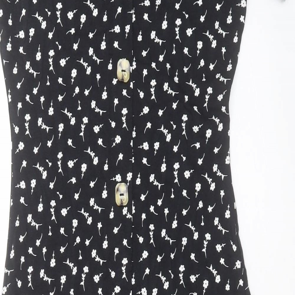 Dorothy Perkins Womens Black Floral Viscose A-Line Size 8 V-Neck Pullover