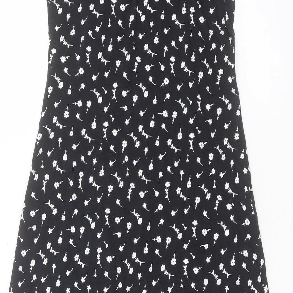 Dorothy Perkins Womens Black Floral Viscose A-Line Size 8 V-Neck Pullover