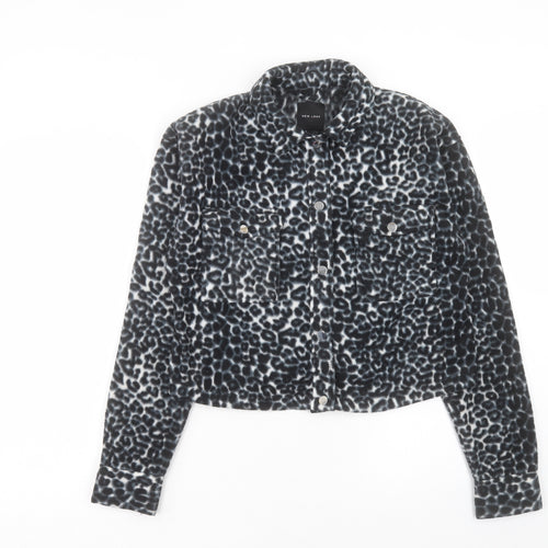 New Look Womens Black Animal Print Jacket Size 12 Button - Leopard Print