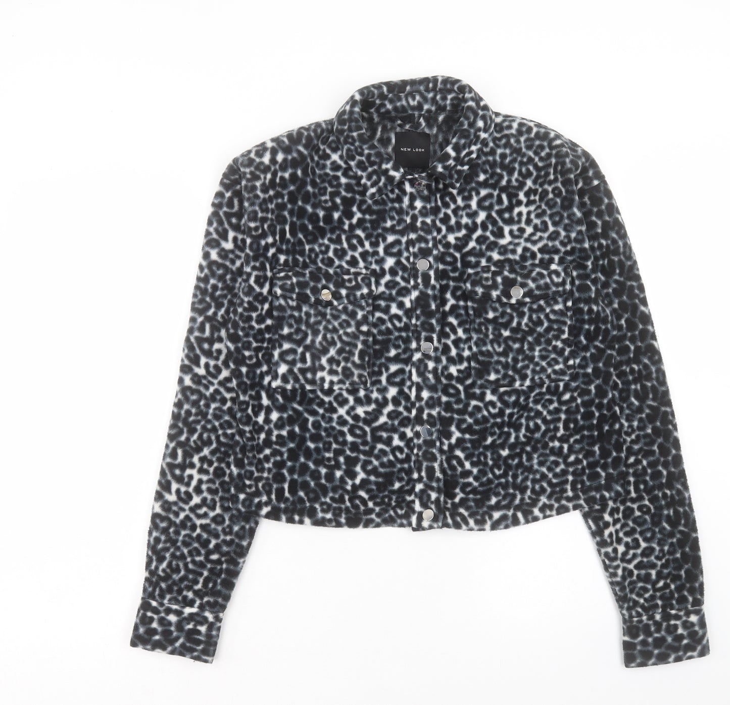 New Look Womens Black Animal Print Jacket Size 12 Button - Leopard Print