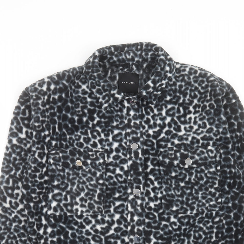 New Look Womens Black Animal Print Jacket Size 12 Button - Leopard Print