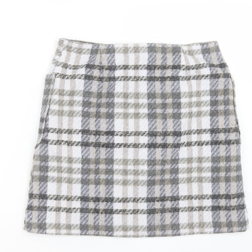 Preworn Womens Grey Plaid Acrylic Mini Skirt Size 30 in Button