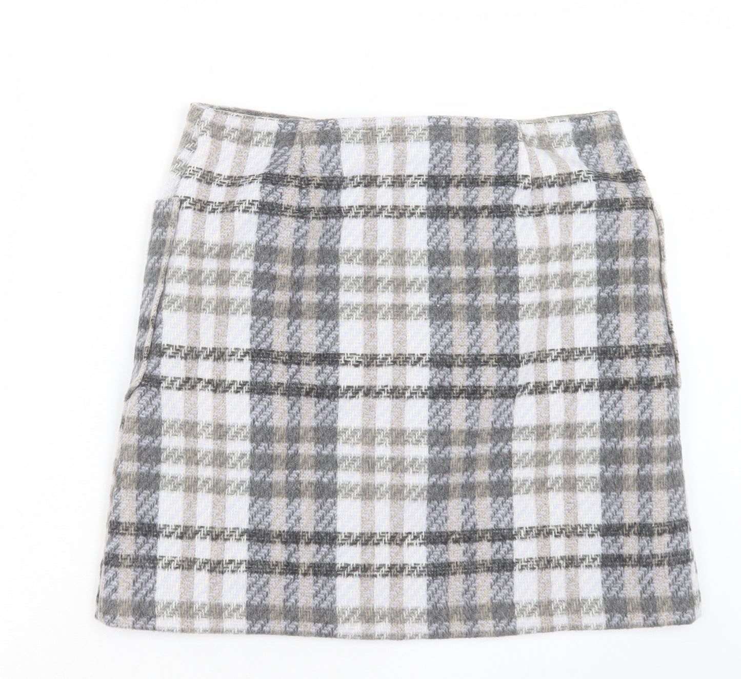Preworn Womens Grey Plaid Acrylic Mini Skirt Size 30 in Button