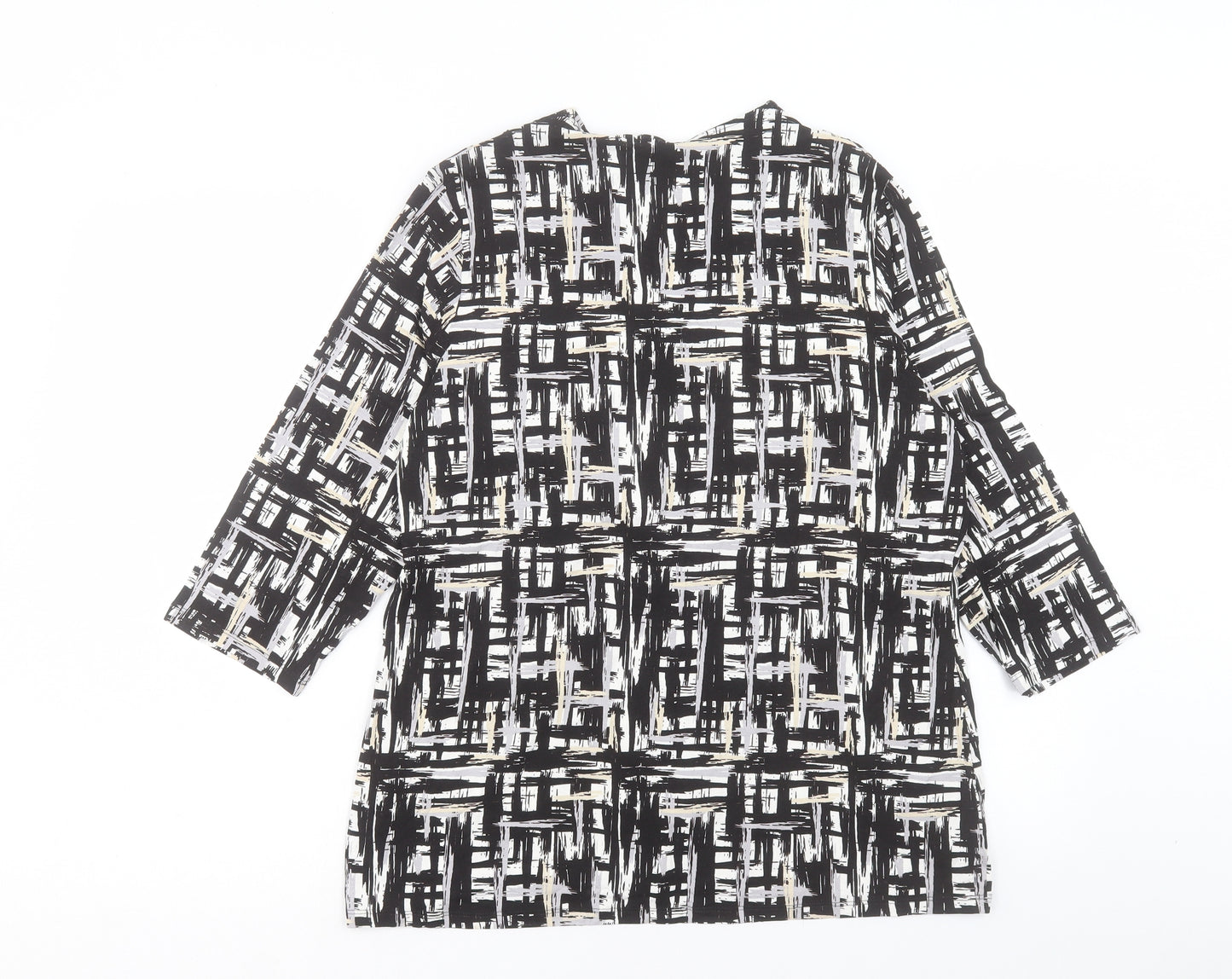 Marks and Spencer Womens Black Geometric Viscose Basic T-Shirt Size 22 V-Neck