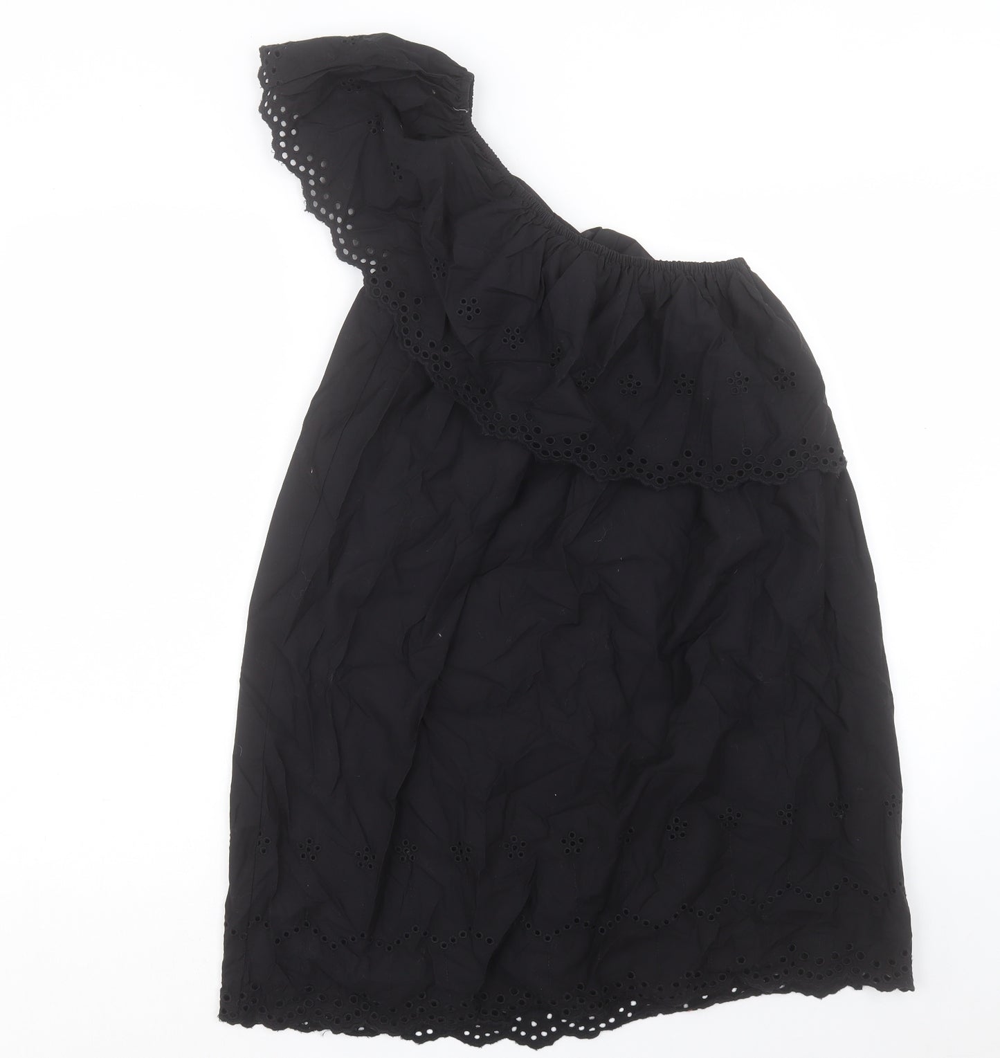 River Island Womens Black Cotton A-Line Size 8 One Shoulder Pullover