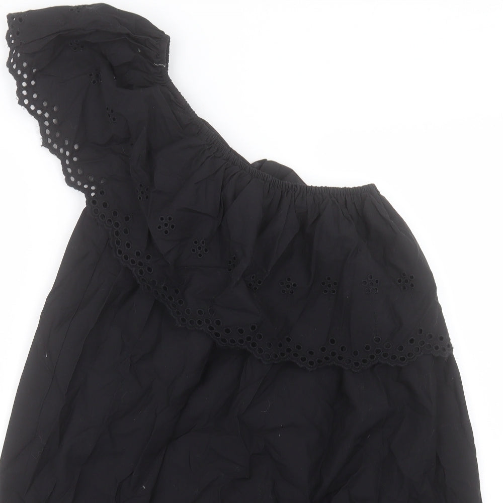 River Island Womens Black Cotton A-Line Size 8 One Shoulder Pullover