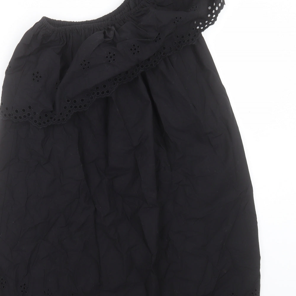 River Island Womens Black Cotton A-Line Size 8 One Shoulder Pullover