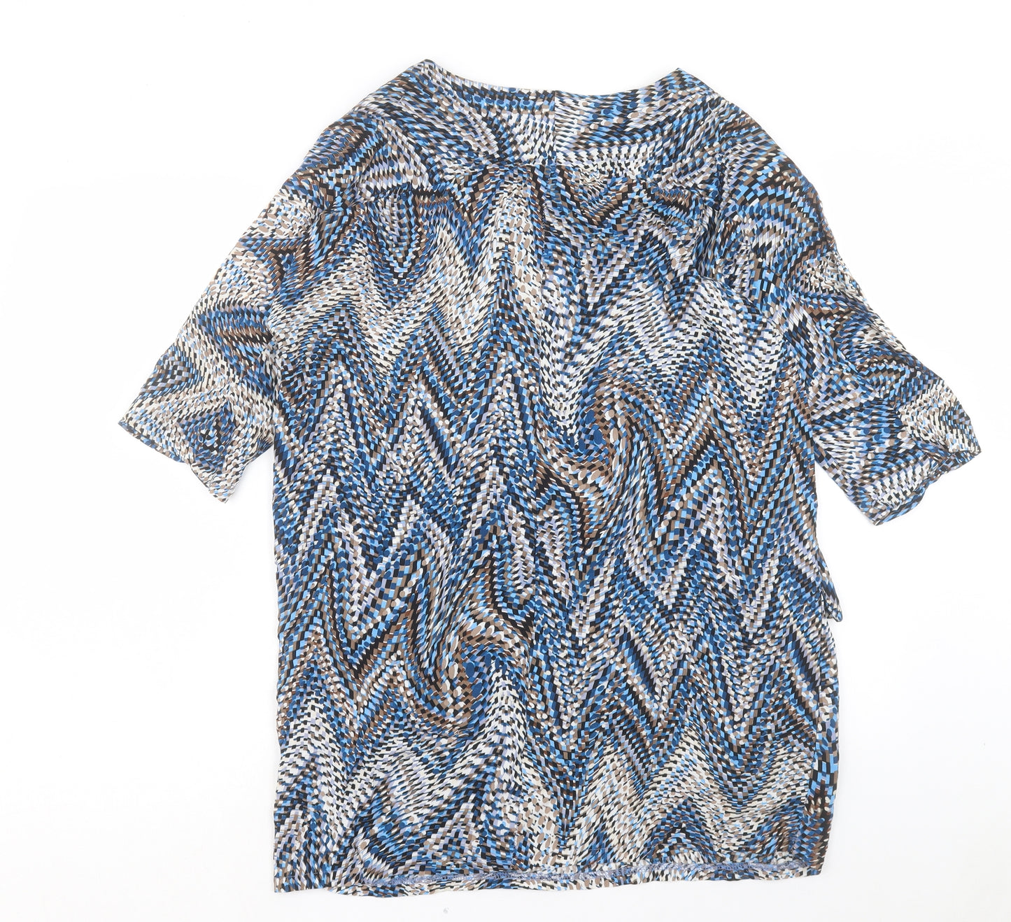 Voulez-Vous Womens Blue Geometric Viscose Tunic T-Shirt Size L Crew Neck