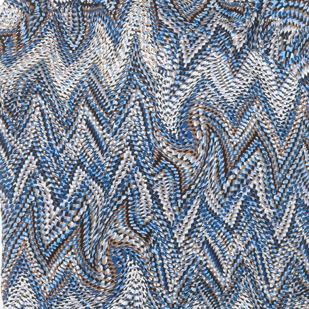 Voulez-Vous Womens Blue Geometric Viscose Tunic T-Shirt Size L Crew Neck