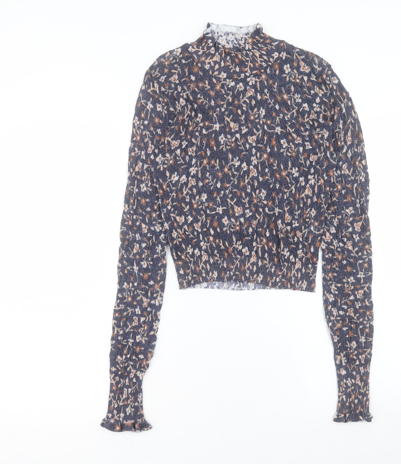 Zara Womens Blue High Neck Floral Viscose Pullover Jumper Size S