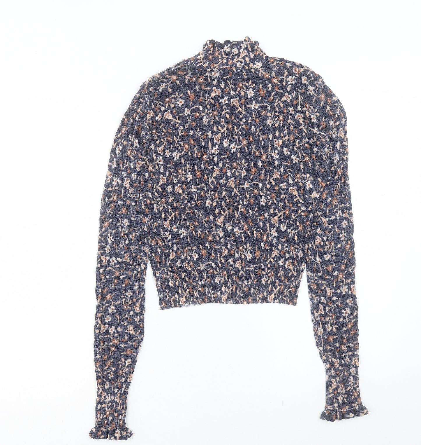 Zara Womens Blue High Neck Floral Viscose Pullover Jumper Size S