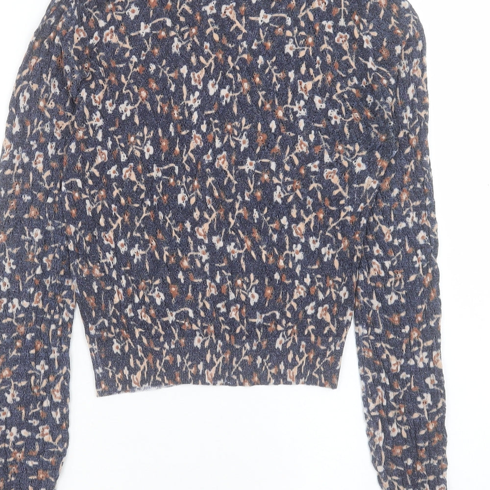Zara Womens Blue High Neck Floral Viscose Pullover Jumper Size S