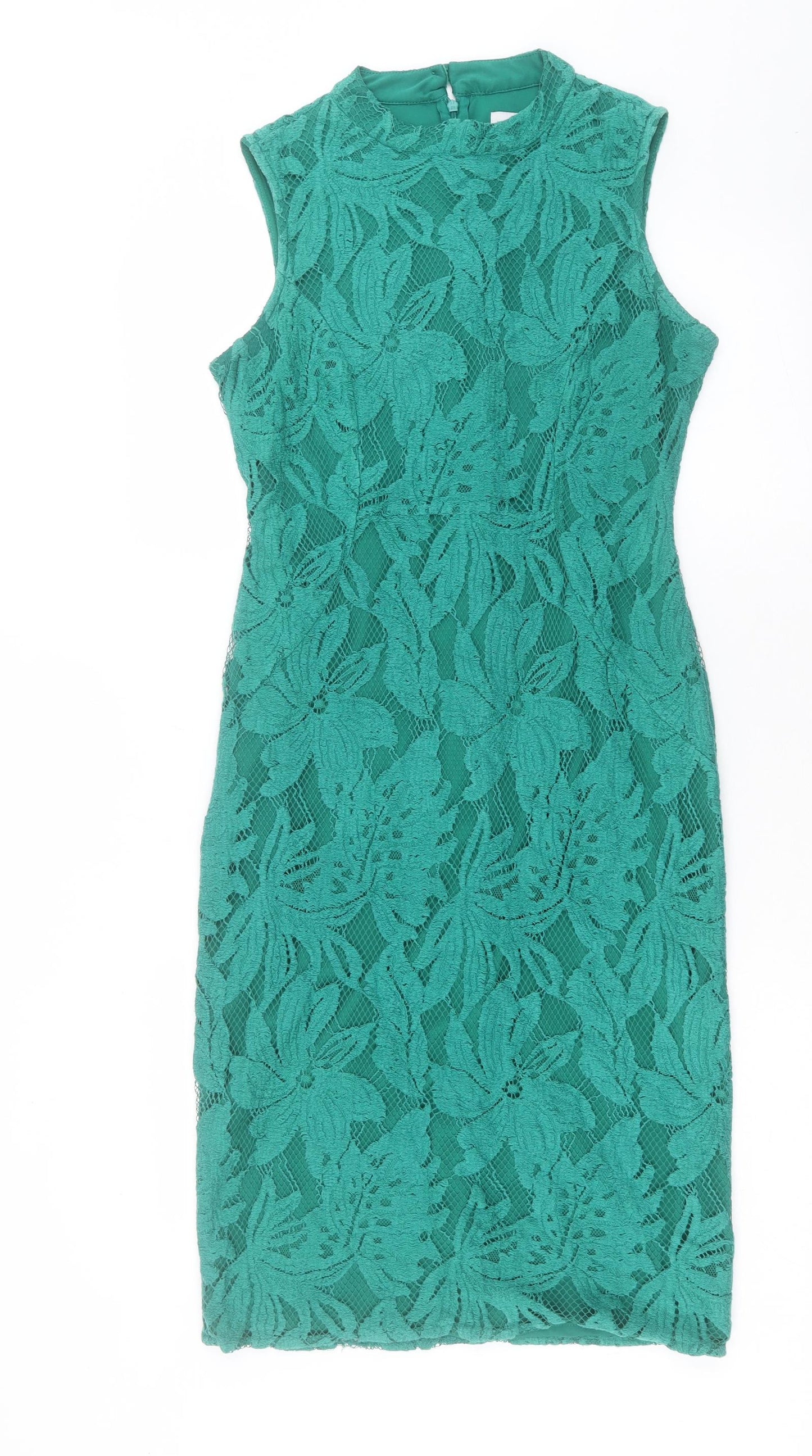 Marks and Spencer Womens Green Cotton Shift Size 12 Crew Neck Zip