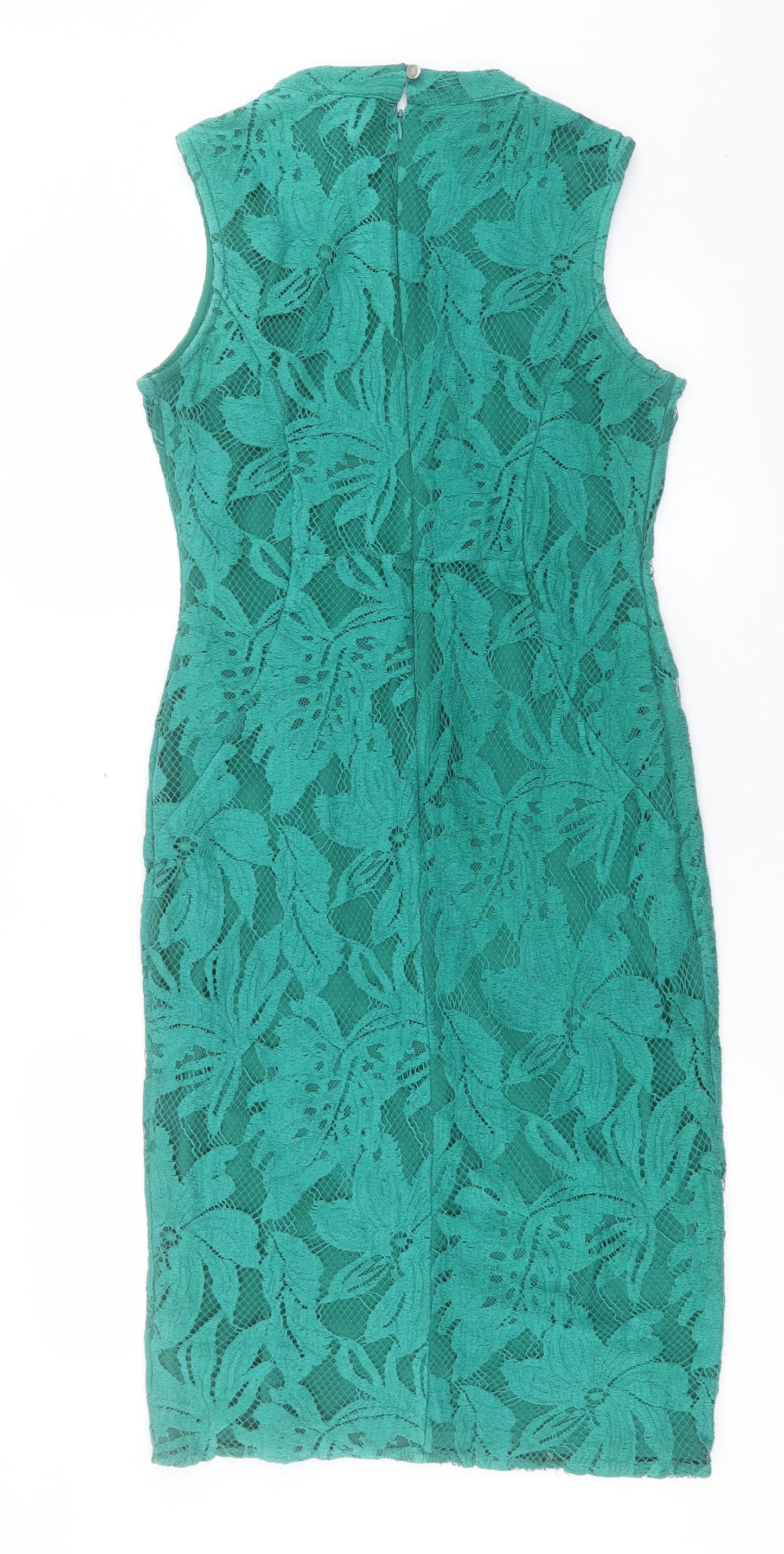 Marks and Spencer Womens Green Cotton Shift Size 12 Crew Neck Zip