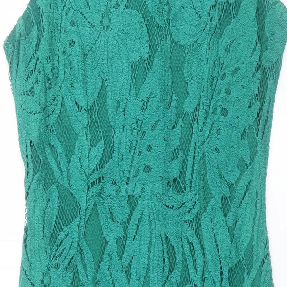 Marks and Spencer Womens Green Cotton Shift Size 12 Crew Neck Zip