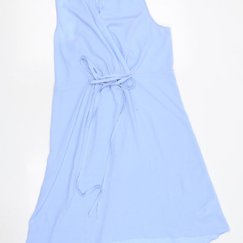 New Look Womens Blue Polyester Skater Dress Size 8 V-Neck Tie